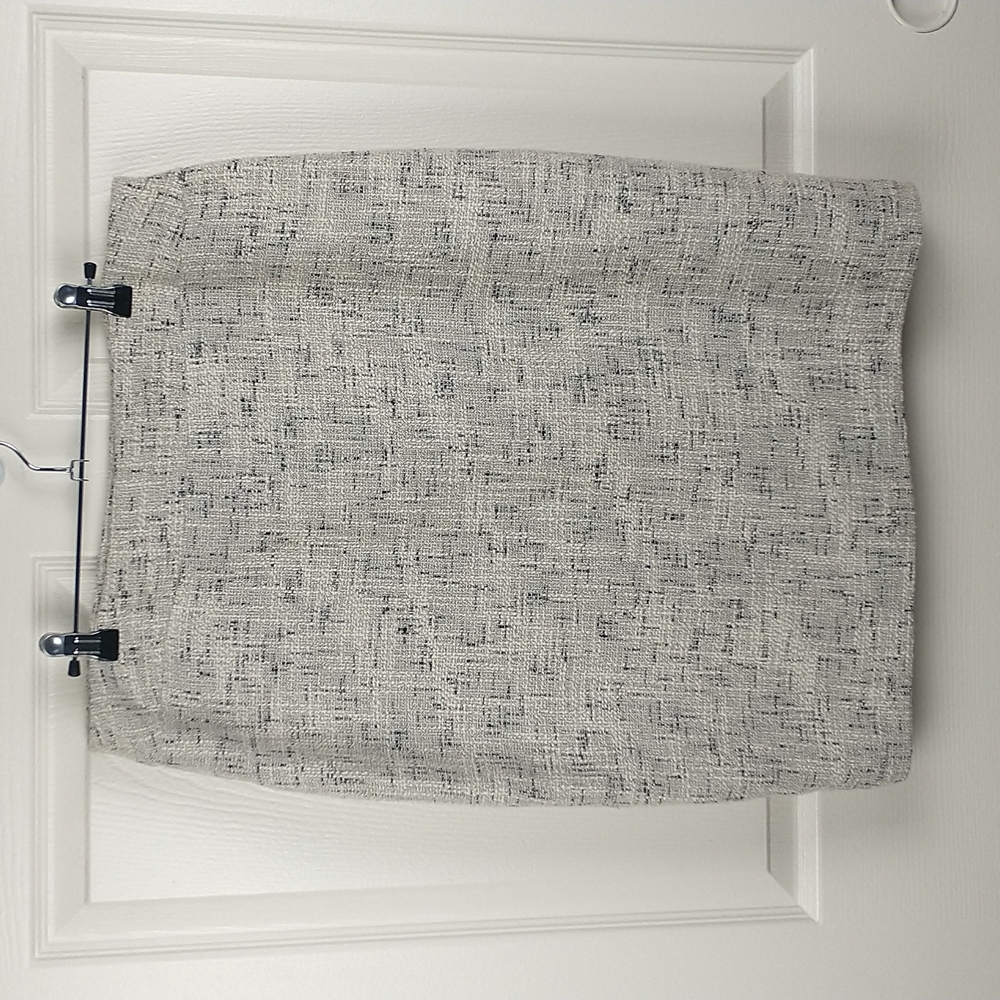 New York & Company Womens Tweed White Gray Pencil Skirt Double Slit Plus 14